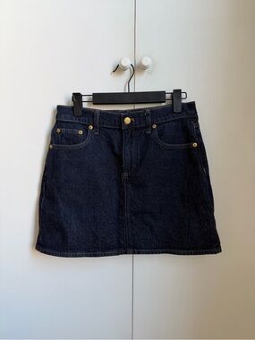 J. Crew Dark Indigo Denim Mini Skirt with Gold Hardware